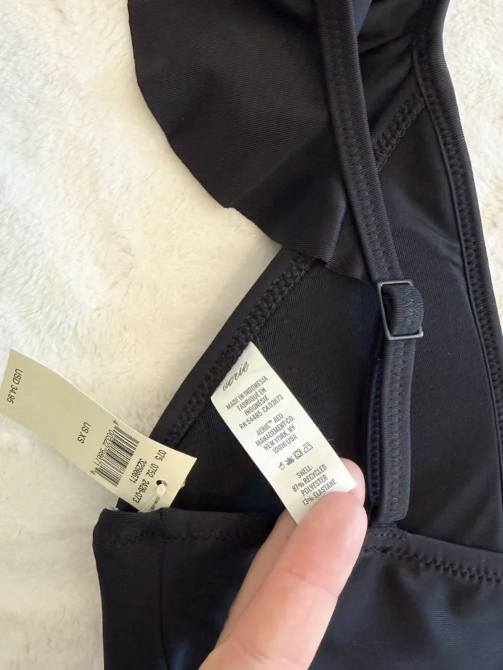 NWT Aerie Black Ruffle Tie Longline Triangle Bikini Top - Size: Extra Small